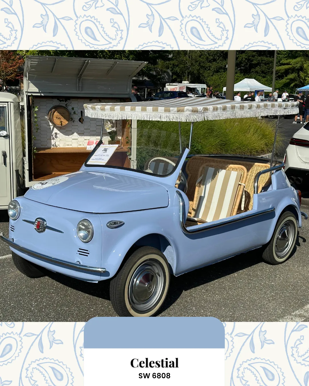 Light-blue Fiat 500 Jolly paired with Celestial SW 6808.