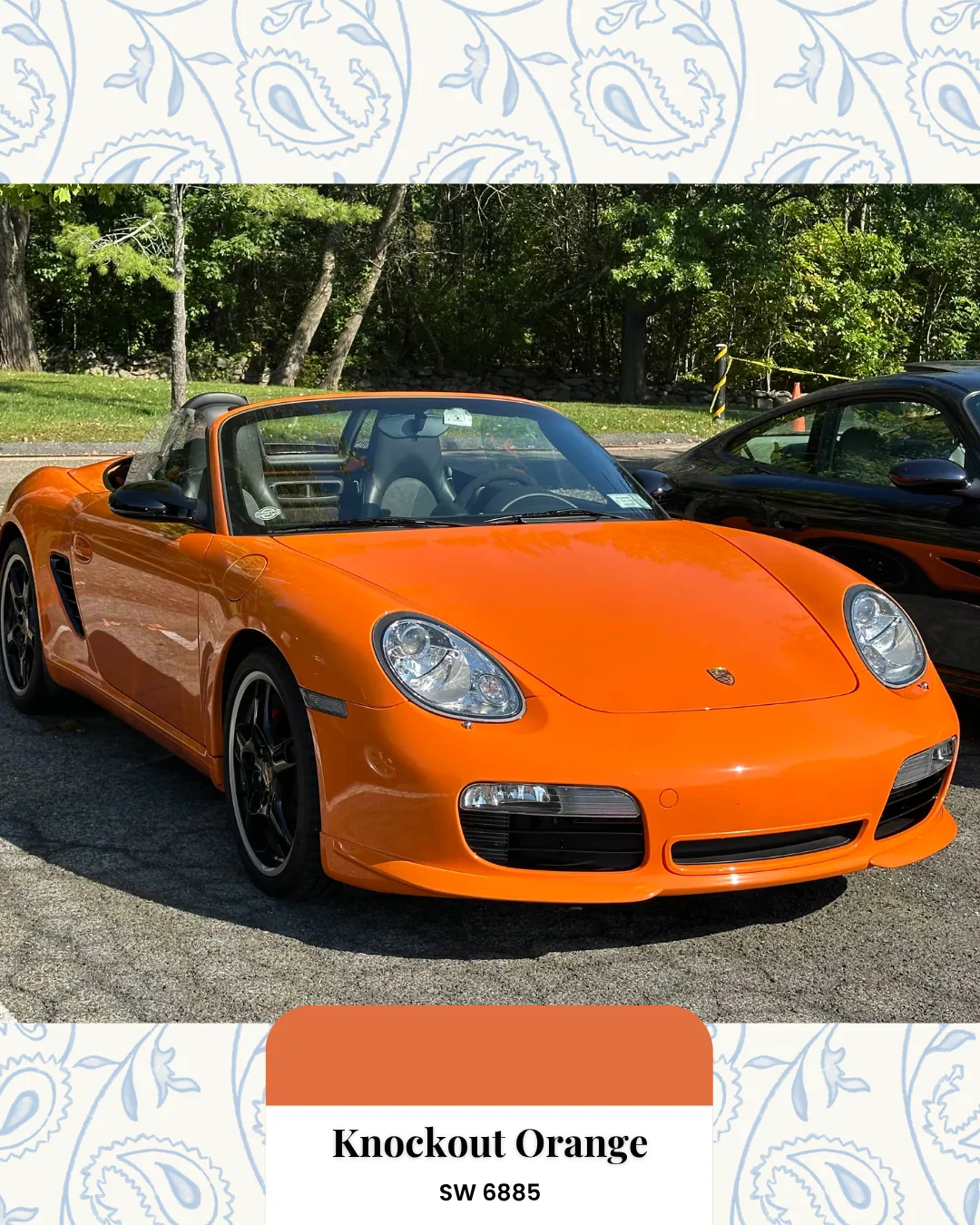 Orange Porsche Boxster paired with Knockout Orange SW 6885.