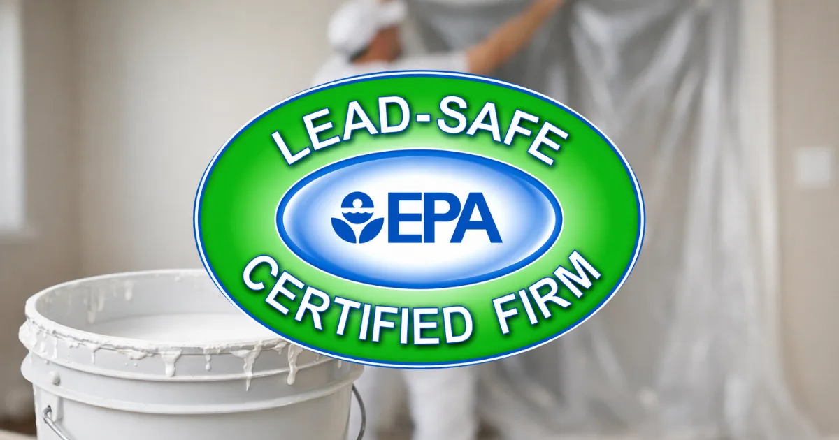 EPA Lead-Safe Certified Firm badge displayed over a painter and paint bucket.