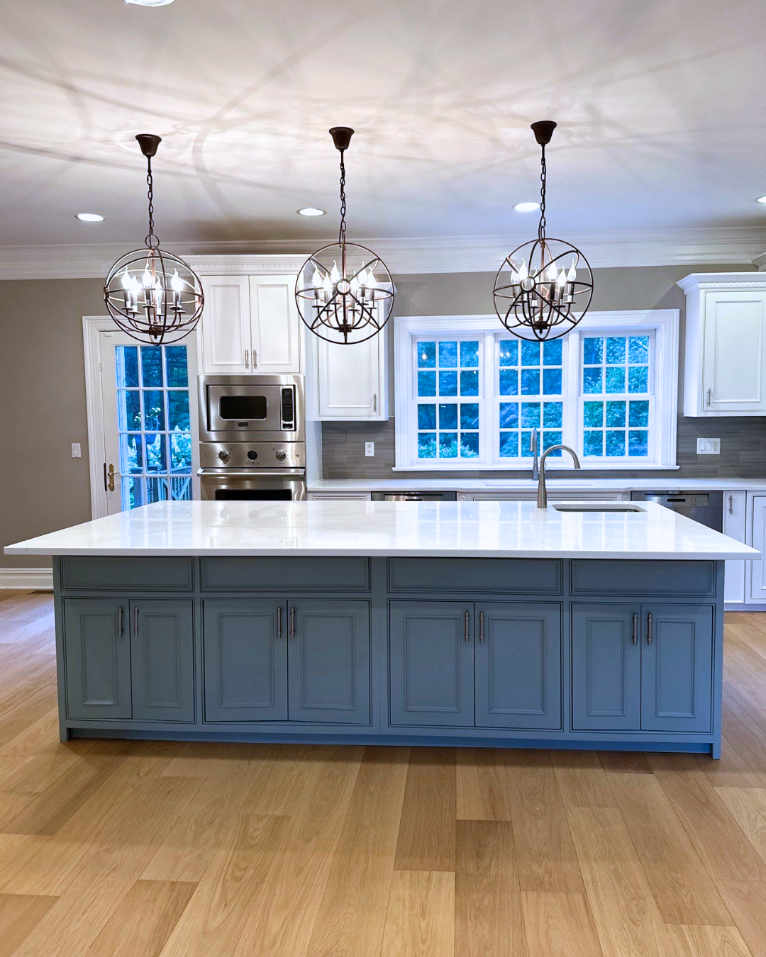 Detail view of a refinished kitchen island in Bedford Hills.