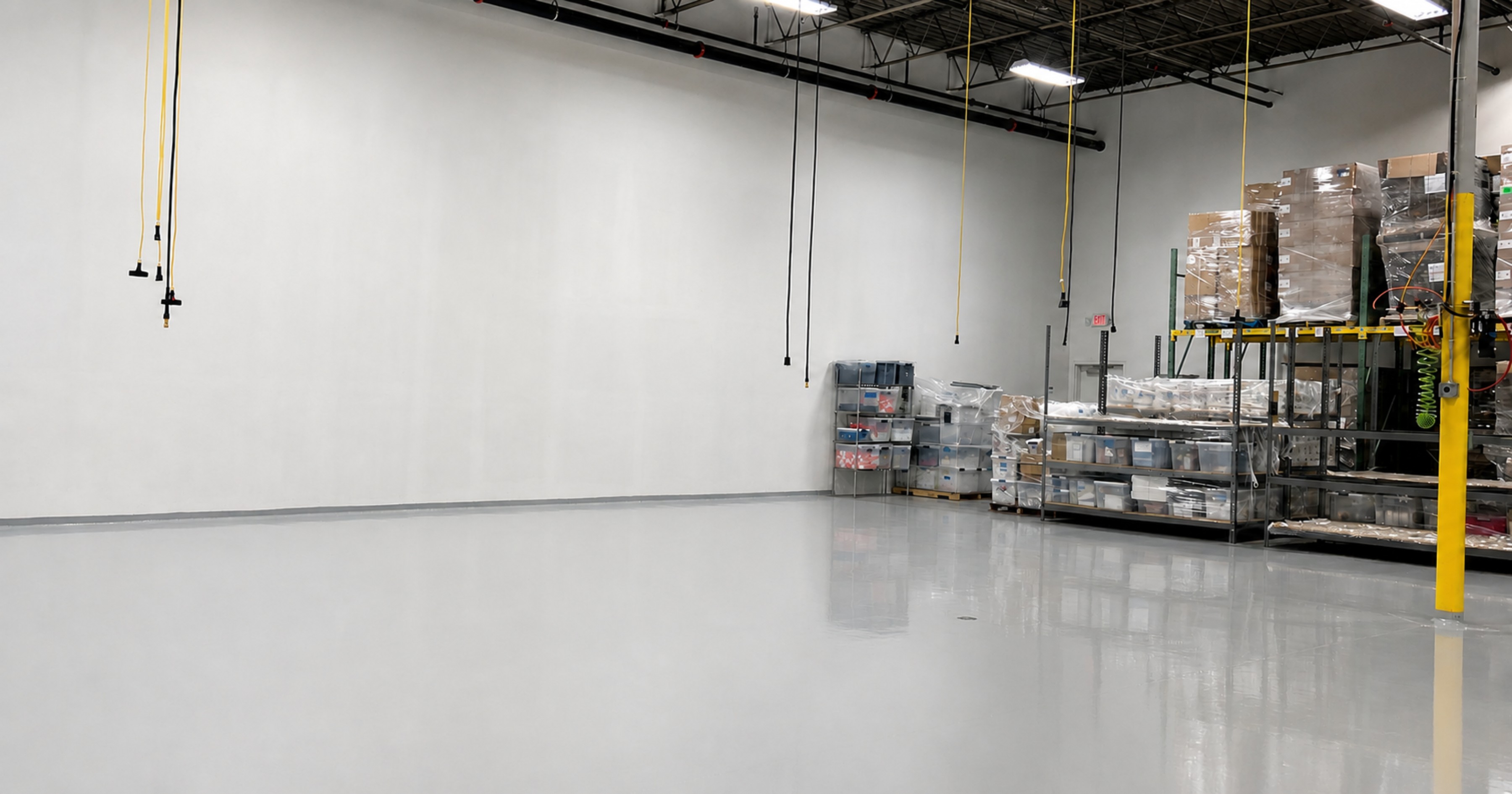 Solid epoxy floor coating in a warehouse.