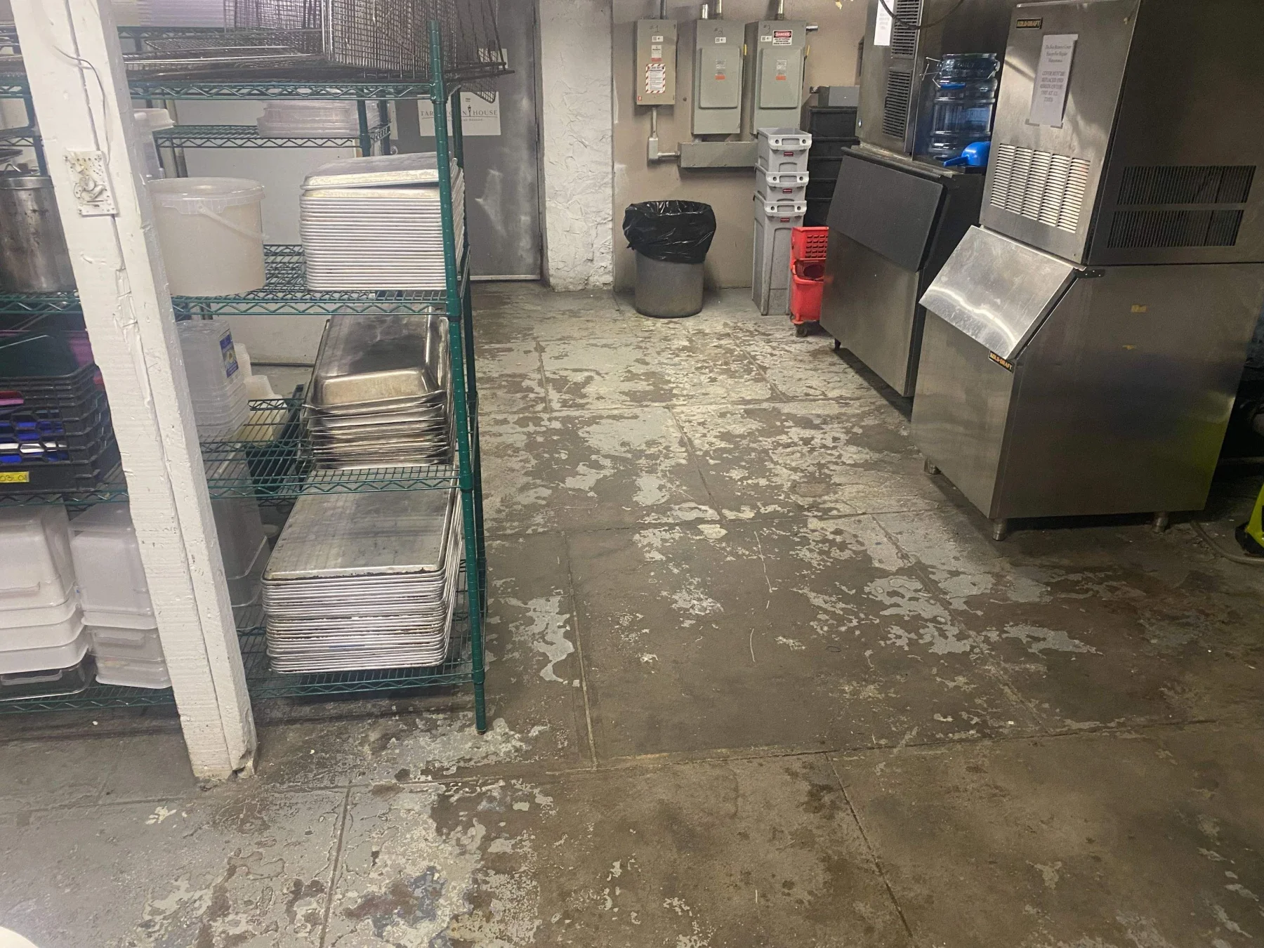 Commercial kitchen floor before coating.