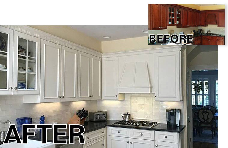 Kitchen Cabinet Painting Refinishing, Repainting Kitchen Cabinets Before And After Photos